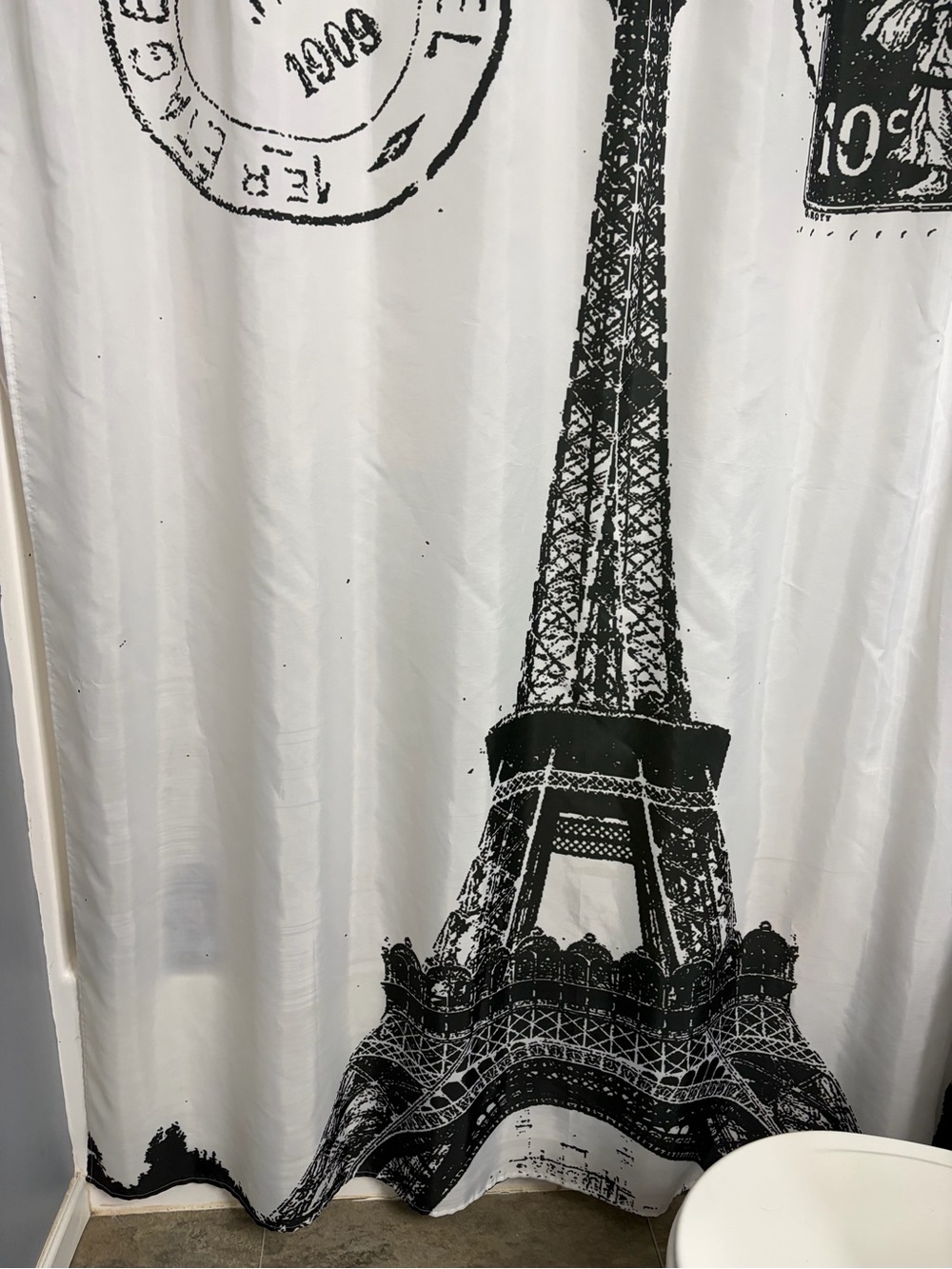 Source Unknown Black and White Eiffel Tower Shower Curtain